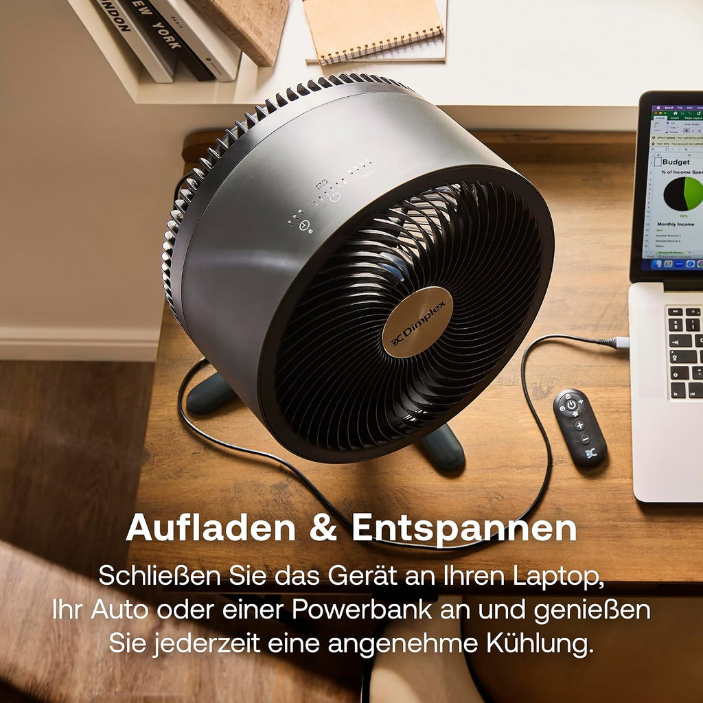 Dimplex DUOCOOL Smart Wireless 2-in-1 Akku-Ventilator – 45h, 36dB, IP54, 20m, Alexa, App, Schwarz