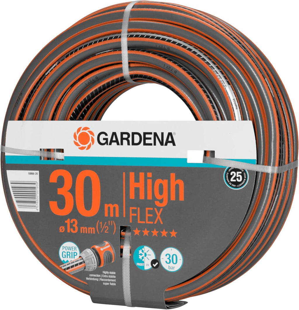Gardena Comfort HighFLEX Schlauch 13 mm (1/2 Zoll), 30 m: Gartenschlauch mit Power-Grip-Profil, 30 bar Berstdruck, formstabil, UV-beständig (18066-20), grau, orange