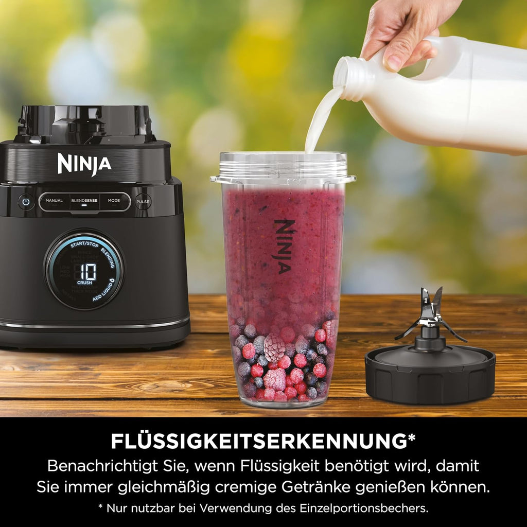 Ninja TB401EU 3-in-1 Detect Power Blender Processor Pro Black | Powerful 1200 W food processor, single serve and dough hook, 1 x single serve cup, jug, dough, mix and chop