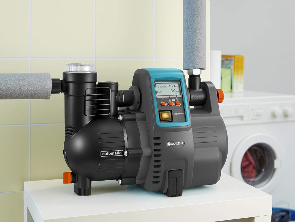 Gardena Comfort Hauswasserautomat 5000/5E LCD: Hauswasserpumpe mit LC-Display, energiesparend, Fördermenge 5000 l/h, 1300W Motor mit Thermoschutzschalter, Trockenlaufsicherung (1759-20)