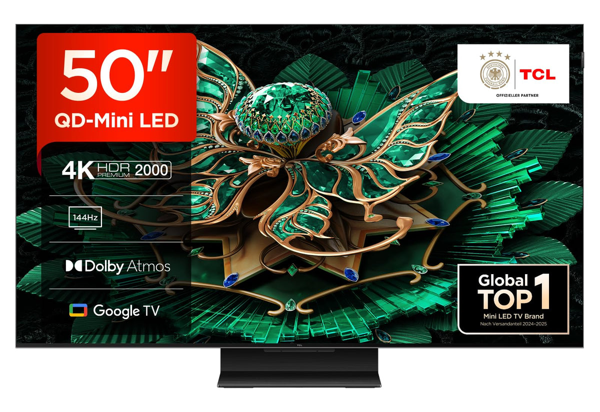 TCL 65C7K 65 Zoll QD-Mini LED Fernseher, 4K HDR Premium 2600, Smart Google TV mit 144Hz Motion Clarity Pro (Dolby Vision IQ & Atmos, CrystGlow HVA Panel, Audio von Bang & Olufsen, Game Master)