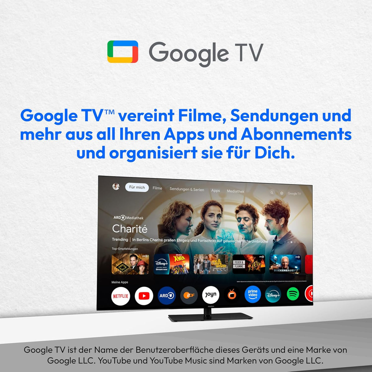 MEDION 125,7 cm (50 Zoll) Fernseher (Smart TV, 4K, Dolby Vision HDR, Prime Video, Disney+, Dolby Atmos, DTS X, kompatibel mit Google TV, PVR, Bluetooth, MD 850400)