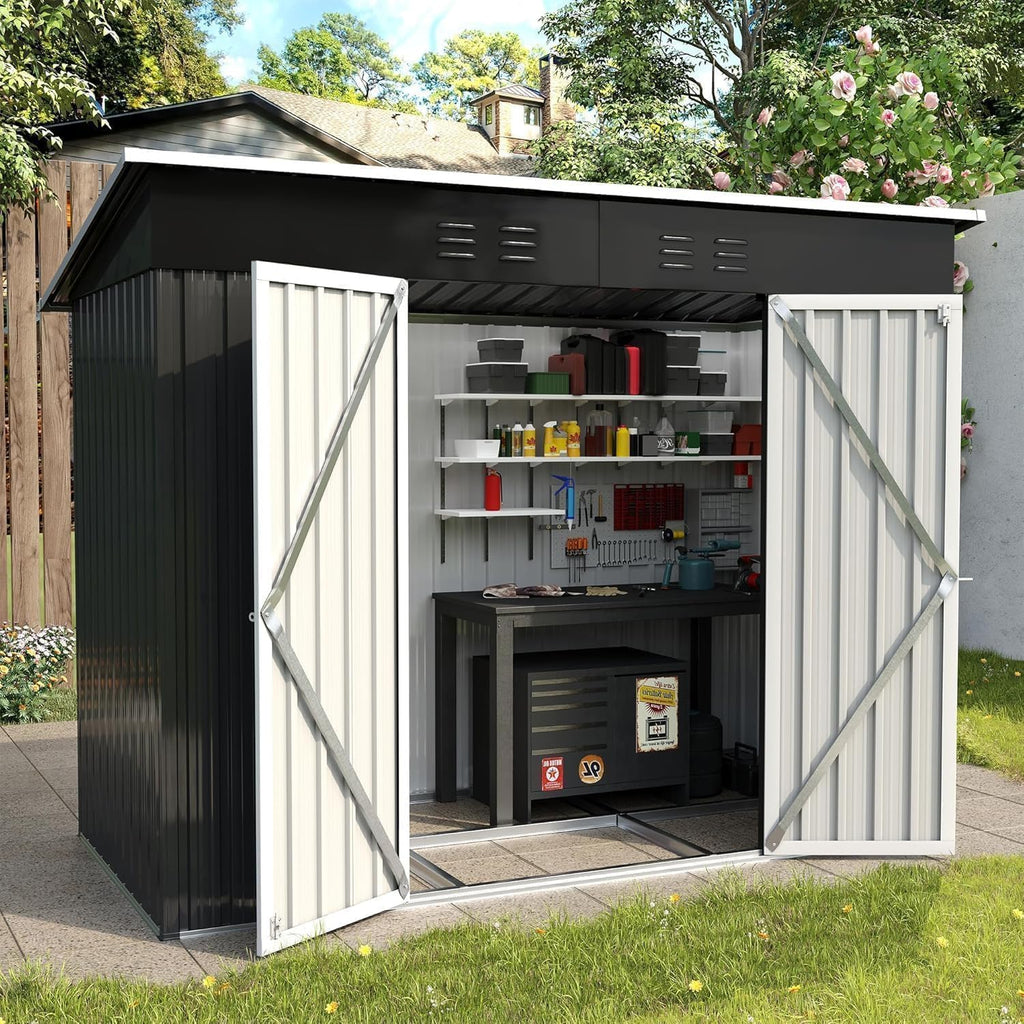 UDPATIO Metall Gartenhaus mit 4 m³ - 228 x 121 x 181 cm für den Außenbereich, Geräteschuppen, Fahrradgarage, Verzinkter Stahl mit Abschließbarer Tür für Hinterhof,Dunkelgrau