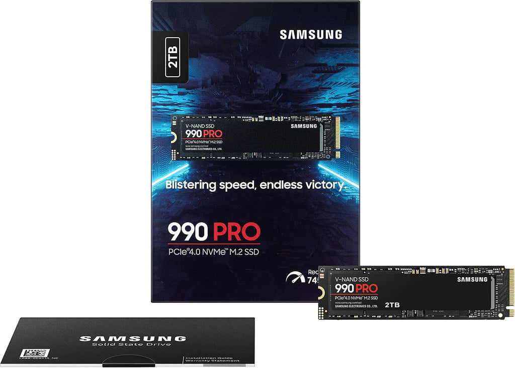 Samsung 990 PRO NVMe M.2 SSD, 2 TB, PCIe 4.0, 7.450 MB/s Lesen, 6.900 MB/s Schreiben, Interne SSD, Interne SSD für Gaming und Videobearbeitung, Schwarz, MZ-V9P2T0BW