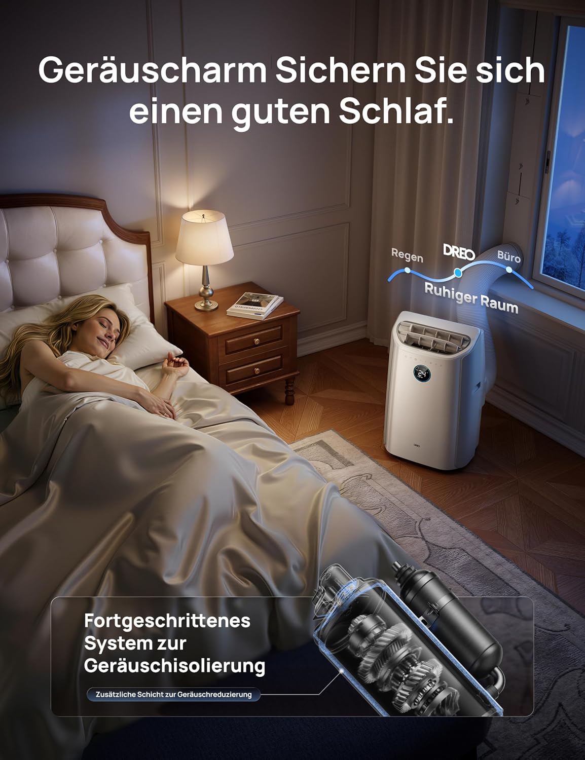 DREO Klimaanlage Mobil, 10.000 BTU Tragbares Klimagerät für Schlafzimmer, 3-in-1 Kühlen/Ventilieren/Entfeuchten, drainagefreie Kühlung, App-/Sprachsteuerung/Fernbedienung, 24h-Timer, AC515S