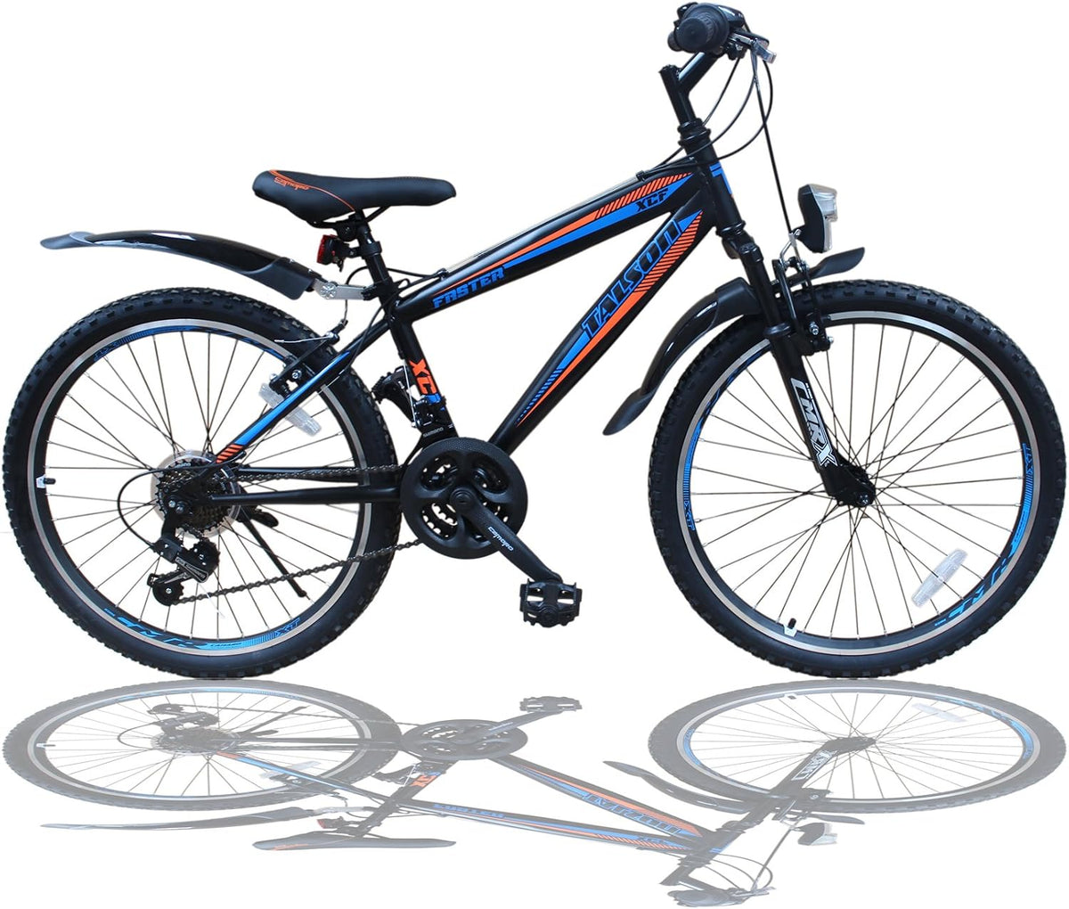 Talson 26 Zoll Mountainbike Fahrrad MIT GABELFEDERUNG & Beleuchtung 21-Gang Shimano Faster BBO