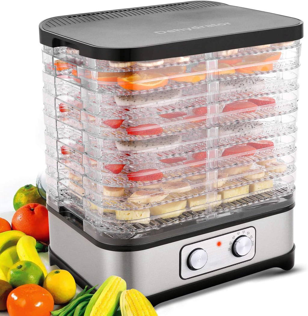 Dehydrator Dehydrator with Temperature Control, 8 Levels Removable Dehydrator, Temperature Control 35-70°C for Meat, Fruits, Vegetables and Nuts, 400 W, Button, BPA-Freeo