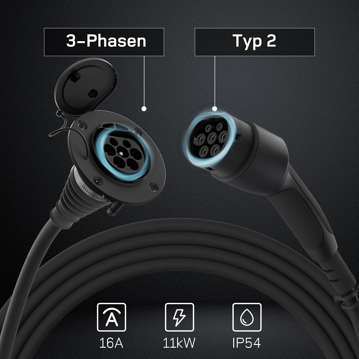 dé Typ 2 Verlängerungskabel für Wallbox[5m, 11kW, 16A] 3-phasig Ladekabel