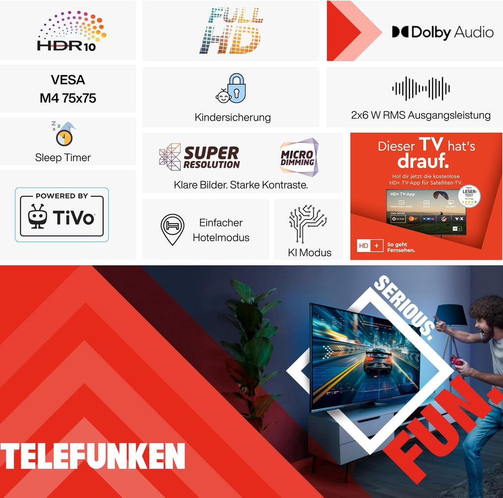 TELEFUNKEN XF40TP900S Fernseher 40 Zoll (100 cm) Smart TV Full HD Auflösung
