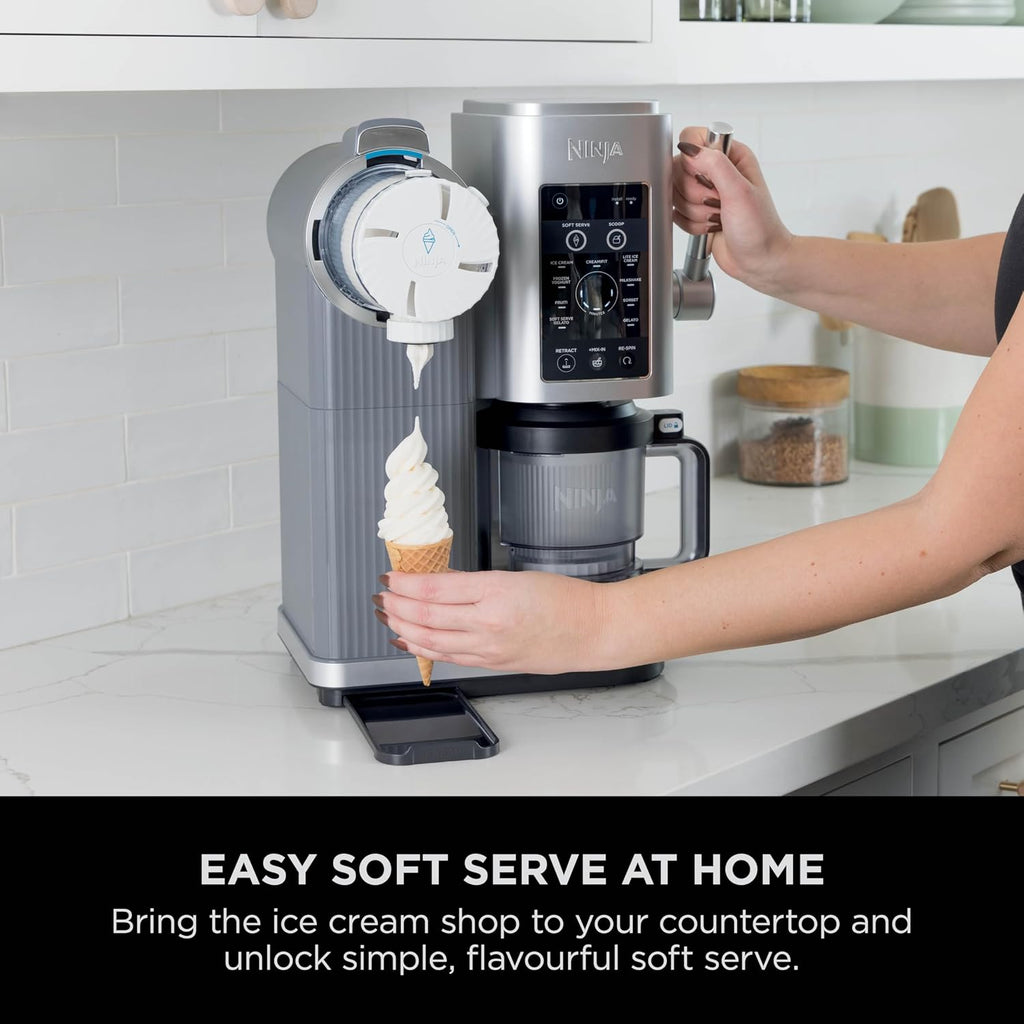 Ninja CREAMi Scoop and Swirl Soft Serve and Ice Cream Maker with 2x Tubs | 13 Functions, Makes Ice Cream, Soft Serve, Gelato, Sorbet, Milkshakes and More, Mix-In Option, Platinum Silver, NC701UK