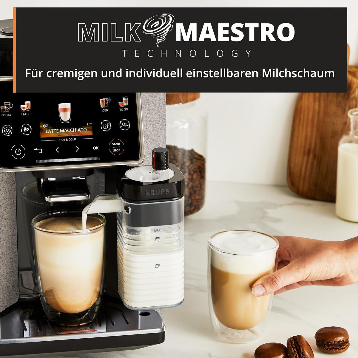 KRUPS Sensation Elite Kaffeevollautomat, 24 Heiß- und Kaltgetränke 2,8-Zoll-Bildschirm, Milk Maestro Technologie, Cold Brew Aroma Technologie, individualisierbare Favoriten, EA917EE0