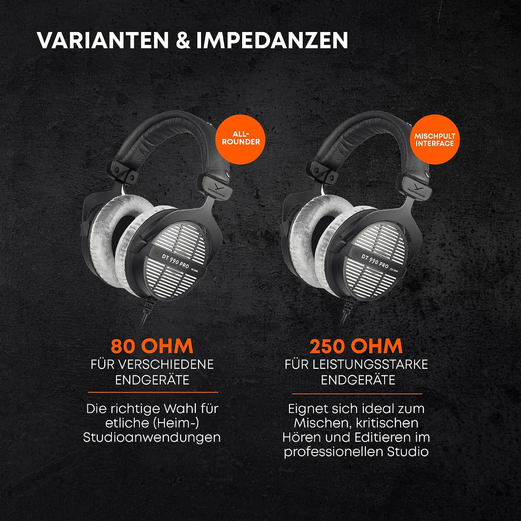 beyerdynamic DT 990 PRO Single Sided Wired On-Ear Studio Headphones for Mixing, Mastering and Editing, 80 Ohm. Handmade in Germany