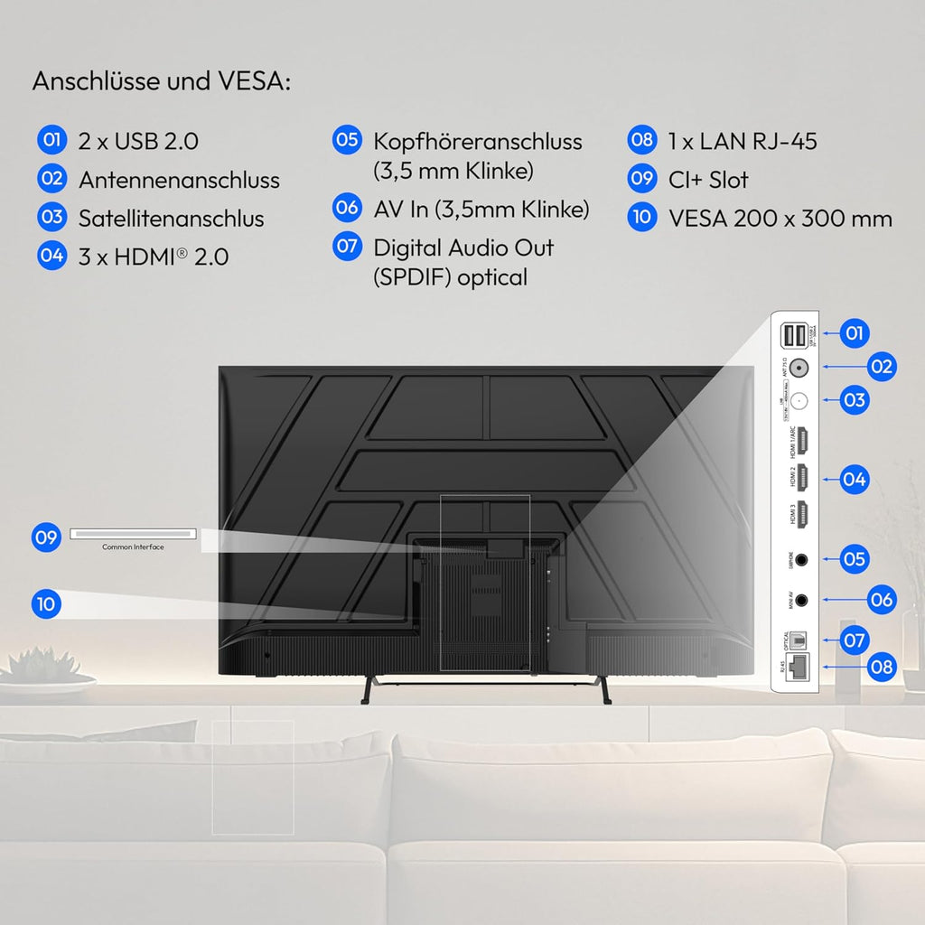 MEDION 125,7 cm (50 Zoll) QLED Fernseher (Smart-TV, Dolby Vision HDR, HBO Max, MagentaTV, Prime Video, Disney+, DAZN, Paramount+, Dolby Atmos, VIDAA Store, PVR, Bluetooth, MD 850602)