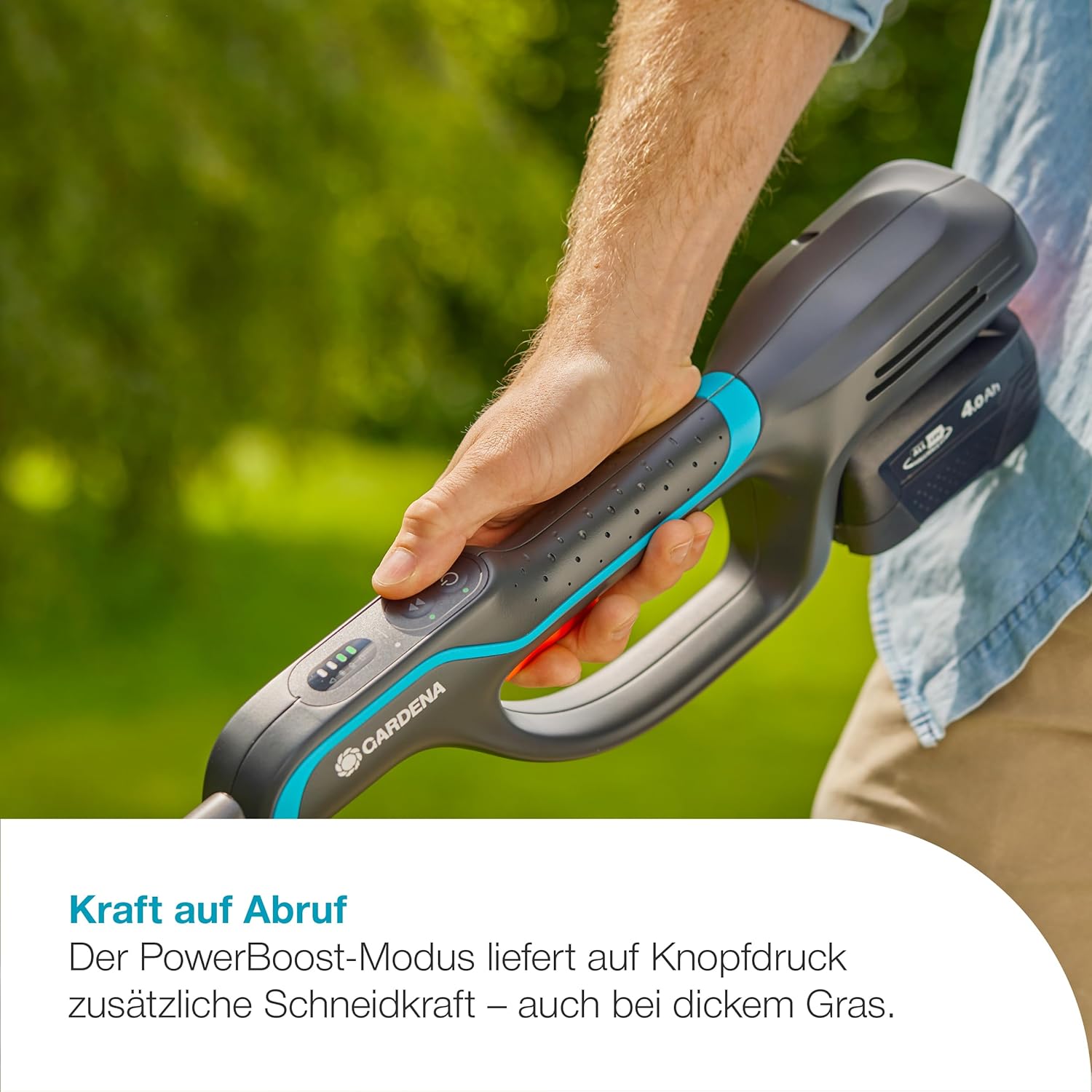 Gardena Akku-Rasentrimmer PowerTrim 30/18V P4A Ready-to-Use Set: Leistungsstark, 2-mm-Nylonfaden, Verstellbar, Für Dickes Gras, Kabellos (14703-20)