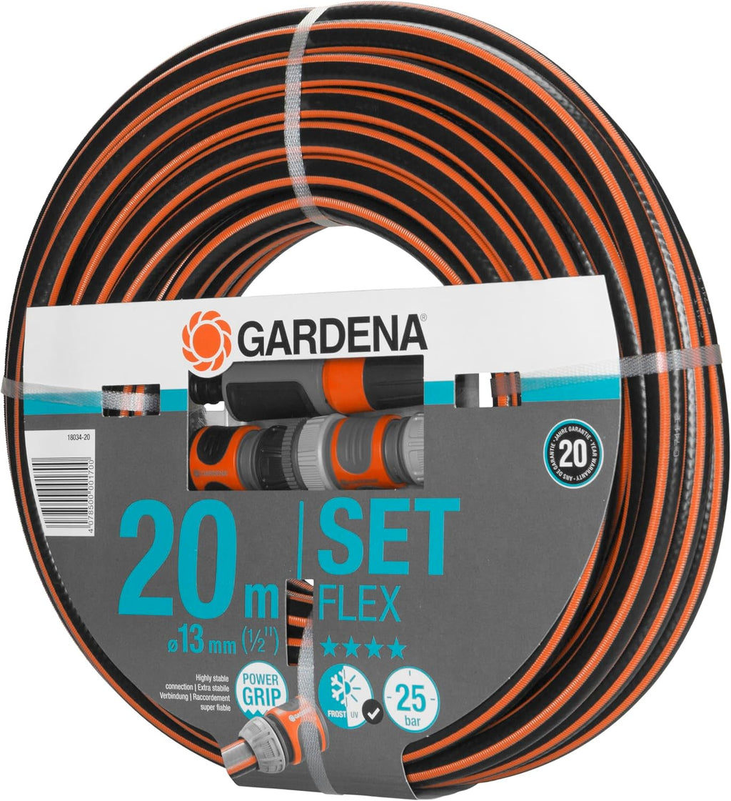 Gardena Comfort FLEX Schlauch 13 mm (1/2 Zoll), 20 m mit Systemteilen: Formstabiler, flexibler Gartenschlauch mit Power-Grip-Profil, aus hochwertigem Spiralgewebe, 25 bar Berstdruck (18034-88)