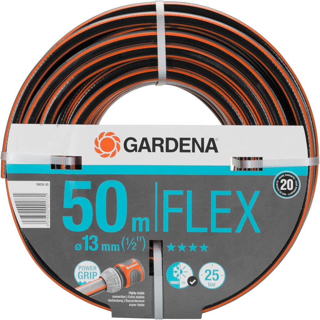 Gardena Comfort FLEX Schlauch 13 mm (1/2 Zoll), 50 m: Formstabiler, flexibler Gartenschlauch mit Power-Grip-Profil, aus hochwertigem Spiralgewebe, 25 bar Berstdruck, ohne Systemteile (18039-20)