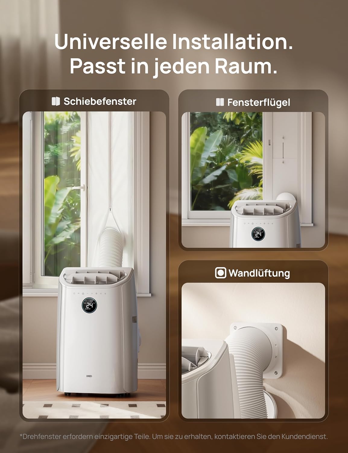 DREO Klimaanlage Mobil, 10.000 BTU Tragbares Klimagerät für Schlafzimmer, 3-in-1 Kühlen/Ventilieren/Entfeuchten, drainagefreie Kühlung, App-/Sprachsteuerung/Fernbedienung, 24h-Timer, AC515S