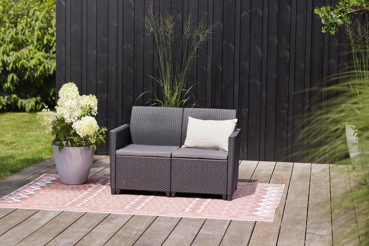 Keter Nora Gartenmöbel Lounge Set, inkl. Sitzkissen, grau, für 4 Personen, wahlweise 3er Sofa + Sessel oder 2x 2-Sitzer Sofa und Tisch