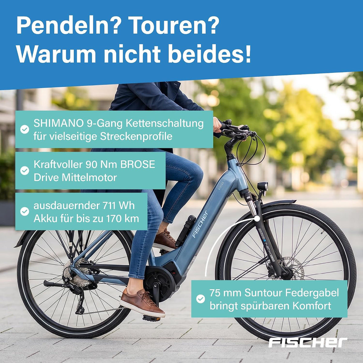 Fischer E-Bike Trekking VIATOR 6.8i Ultimate Electric Bicycle for Men and Women, RH 43, Mid Motor 90 Nm, 36 V Battery