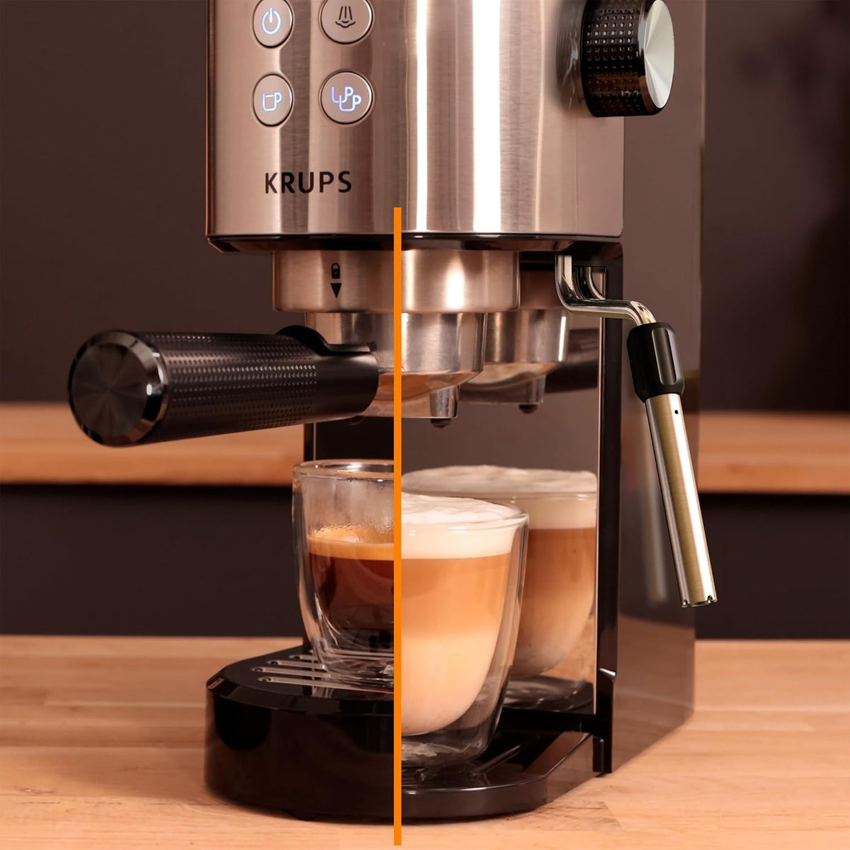 Krups Virtuoso Essential Espresso-Siebträgermaschine, 15 bar, Edelstahl-Applikationen, schlankes Design, Bedienfeld mit 4 Funktionen, inkl. Barista-Zubehör, Edelstahl, XP441810