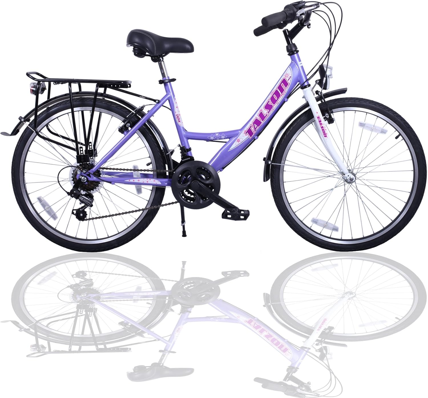 Talson 24 Zoll Fahrrad 21-Gang SCHALTUNG MIT Beleuchtung Lila-Weiss