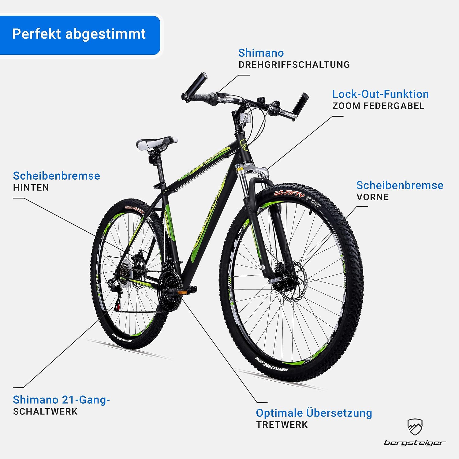 Bergsteiger Detroit 29 Zoll Mountainbike Herren Hardtail MTB 21 Gang