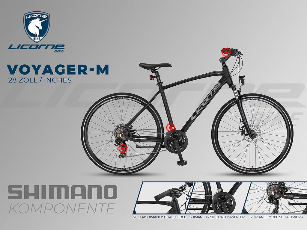 Licorne Bike Premium Voyager Trekking Bike in 28 Zoll Aluminium Scheibenbremse Fahrrad für Jungen, Mädchen, Damen und Herren - 21 Gang-Schaltung - Mountainbike - Crossbike
