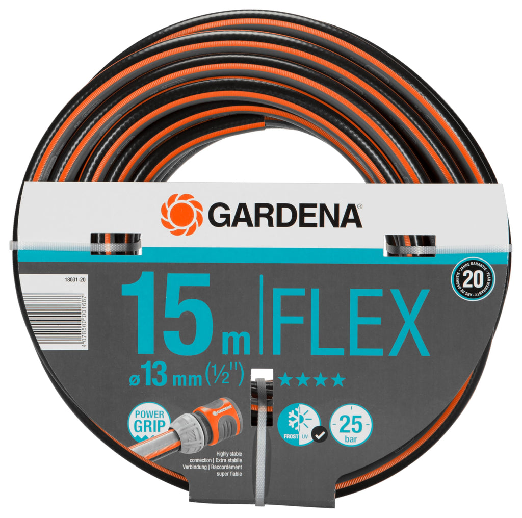 Gardena Comfort FLEX Schlauch 13 mm (1/2 Zoll), 20 m mit Systemteilen: Formstabiler, flexibler Gartenschlauch mit Power-Grip-Profil, aus hochwertigem Spiralgewebe, 25 bar Berstdruck (18034-88)