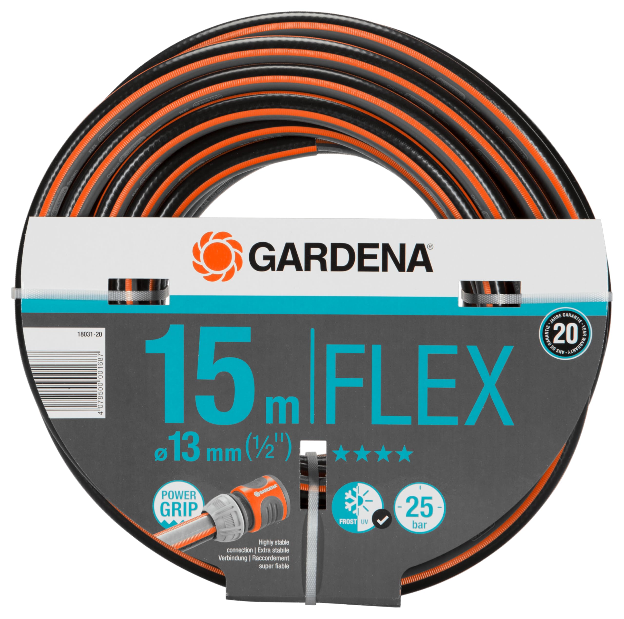 Gardena Comfort FLEX Schlauch 13 mm (1/2 Zoll), 20 m mit Systemteilen: Formstabiler, flexibler Gartenschlauch mit Power-Grip-Profil, aus hochwertigem Spiralgewebe, 25 bar Berstdruck (18034-88)