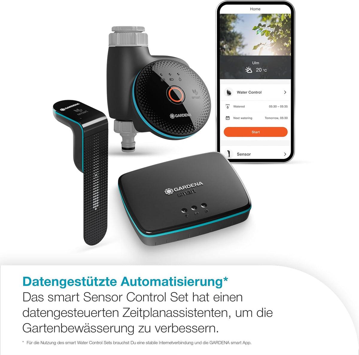Gardena smart Sensor Control Set Bewässerungssteuerung; smart: Datengesteuerte Bewässerung*, Smart Home Integration*, Bodenfeuchtesensor im Lieferumfang enthalten, Hochwertige Ventiltechnik (19045-20)