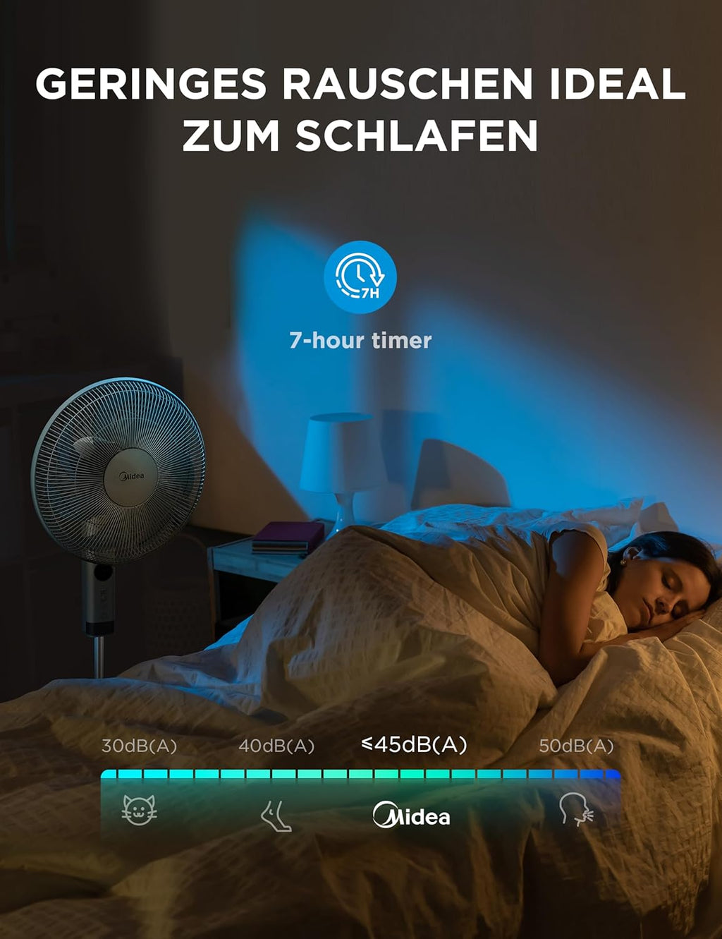 Midea FS40-23MR Standventilator mit 3 Geschwindigkeiten, Teleskophöhe und -größe, Fernbedienung, duales Beschleunigungssystem, 90-Grad-Schwingung nach links und rechts