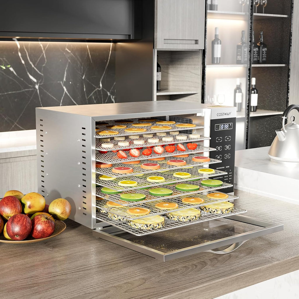COSTWAY Dehydrator with 8 Grid Trays, 620W Dehydrator 30-70°C Temperature Control & 24H Timer, Overheating & Overload Protection, Food Dryer for Fruit, Meat, Vegetableso