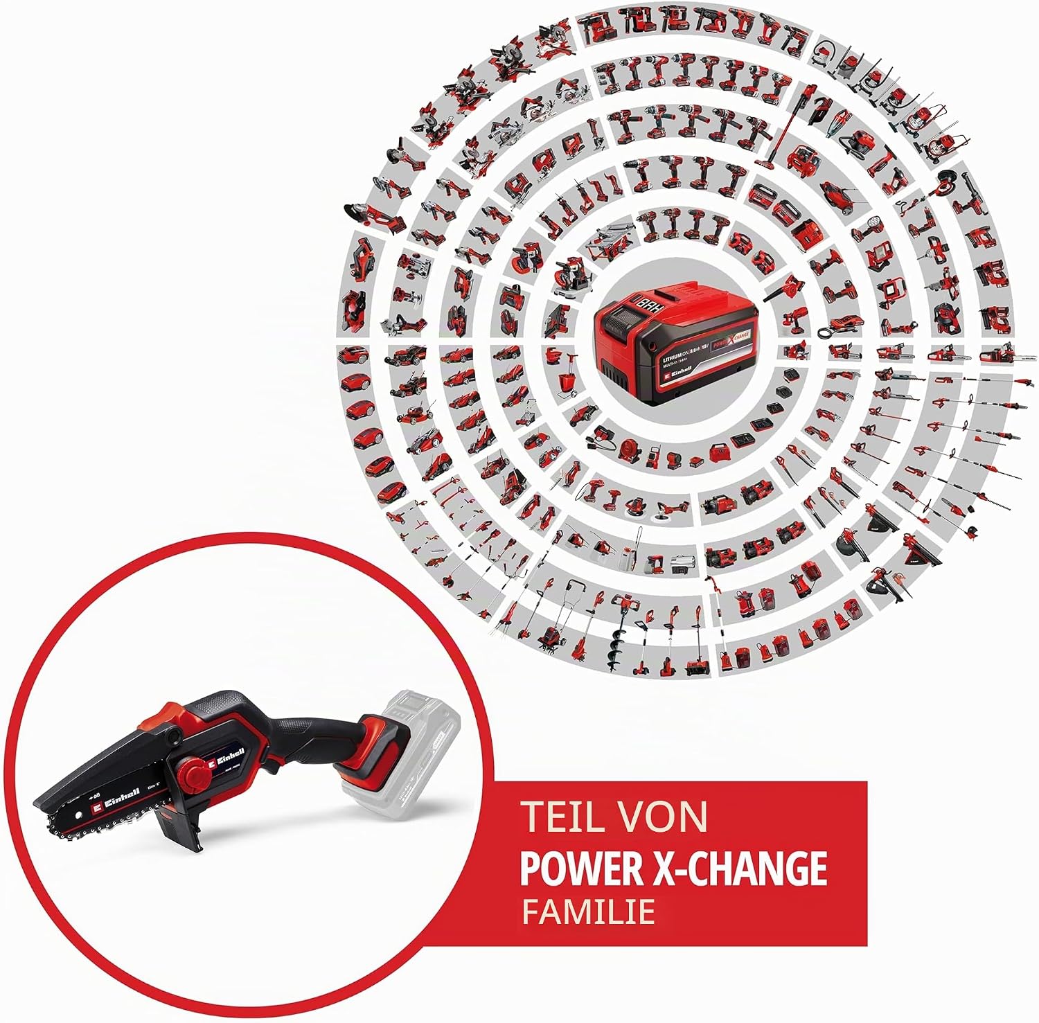 Einhell Akku-Astkettensäge GE-PS 18/15 Li BL Power X-Change (18 V, Brushless, 12,5 cm Schnittlänge, werkzeugloser Schwert- und Kettenwechsel, inkl. 2,5 Ah Akku und Ladegerät)