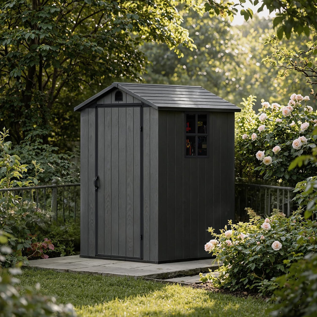 Devoko Gartenhaus Kunststoff 116x116x171cm Gerätehaus mit Boden, Dunkelgrau