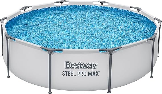 Bestway Steel Pro MAX Frame Pool – Rundpool ohne Pumpe, Ø 305 x 76 cm, Stahlrahmen Schwimmbecken, hellgrau