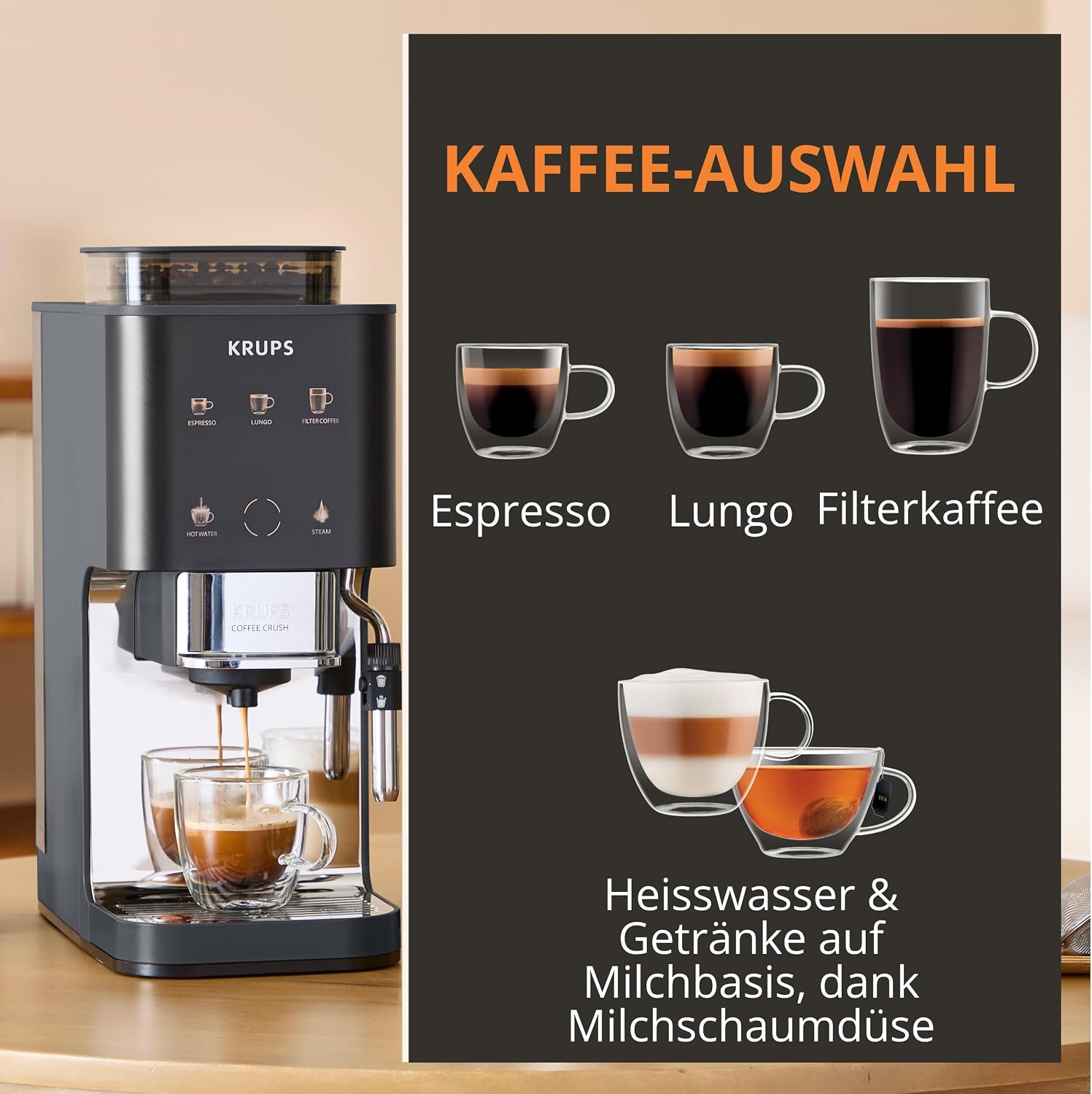 KRUPS Coffee Crush Edition, Espresso-Kaffeevollautomat, nur 15 cm Breite
