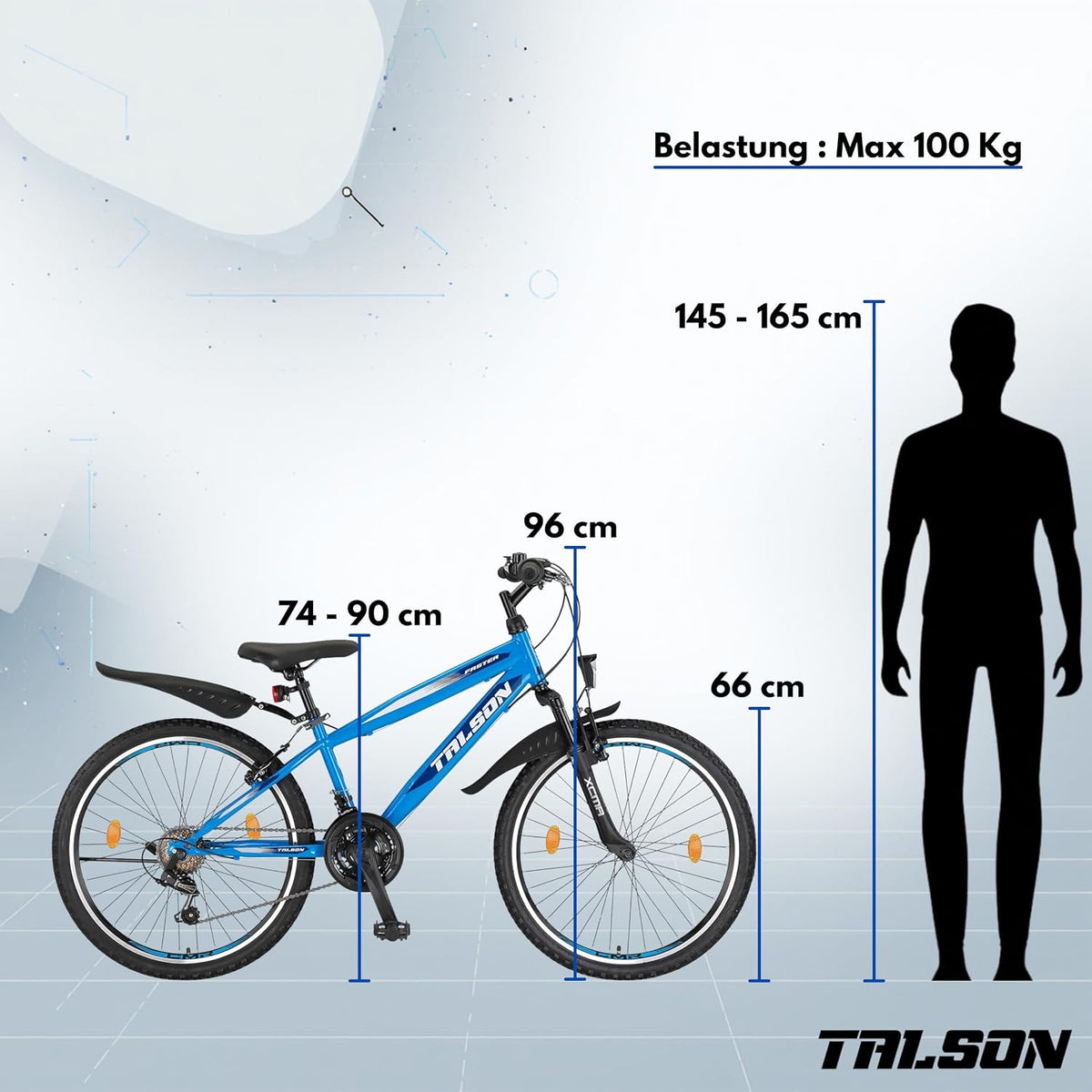 Talson 26 Zoll Mountainbike Fahrrad MIT 21-Gang Shimano, Gabelfederung & Beleuchtung Blau