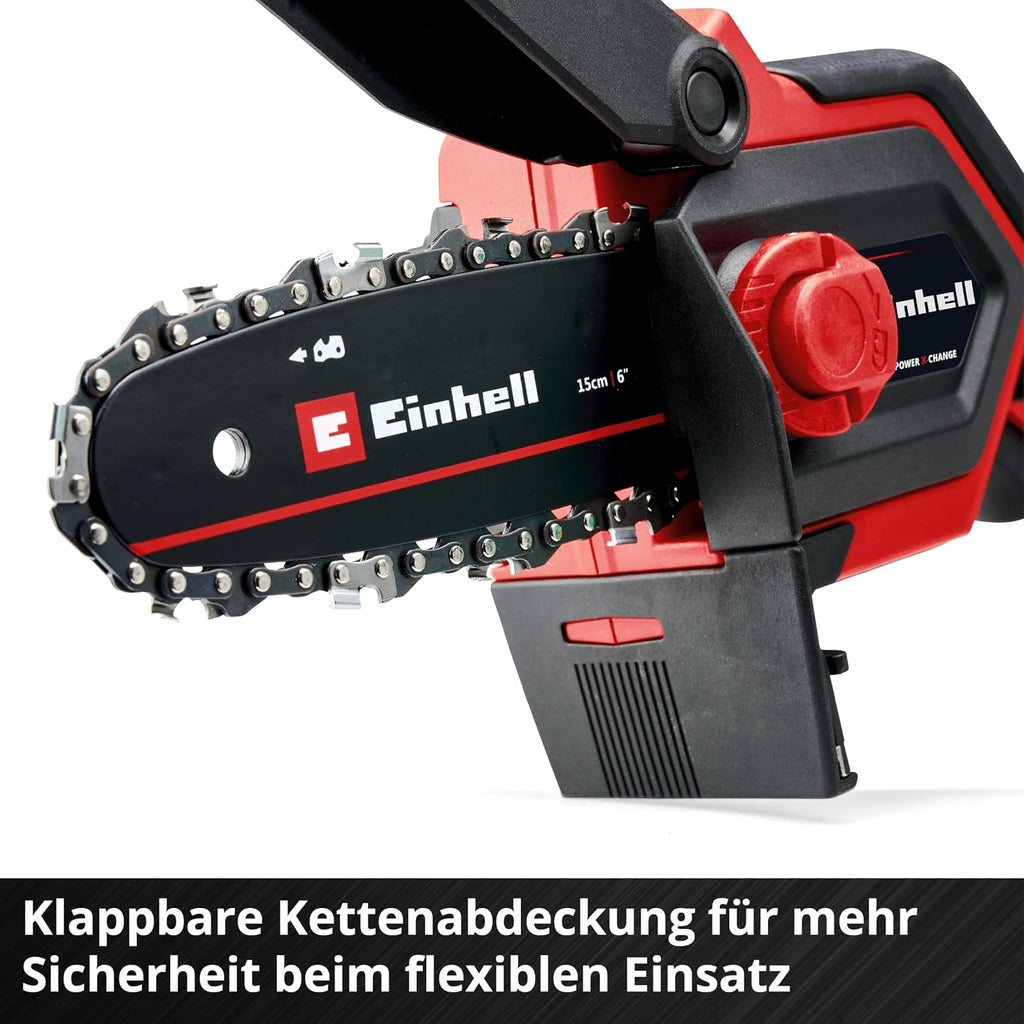 Einhell Akku-Astkettensäge GE-PS 18/15 Li BL Power X-Change (18 V, Brushless, 12,5 cm Schnittlänge, werkzeugloser Schwert- und Kettenwechsel, inkl. 2,5 Ah Akku und Ladegerät)