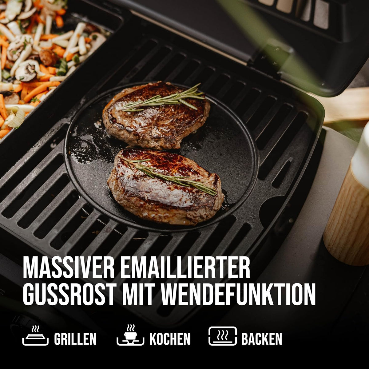 Enders Urban II Trolley, Tischgrill mit Trolley, Grillen-, Kochen- und Backen Funktion, 2 Brenner Edelstahl, mit Grill-Thermometer, Balkon-, Camping-Grill, Aluguss-Gehäuse, Gusseisen-Rost #207072