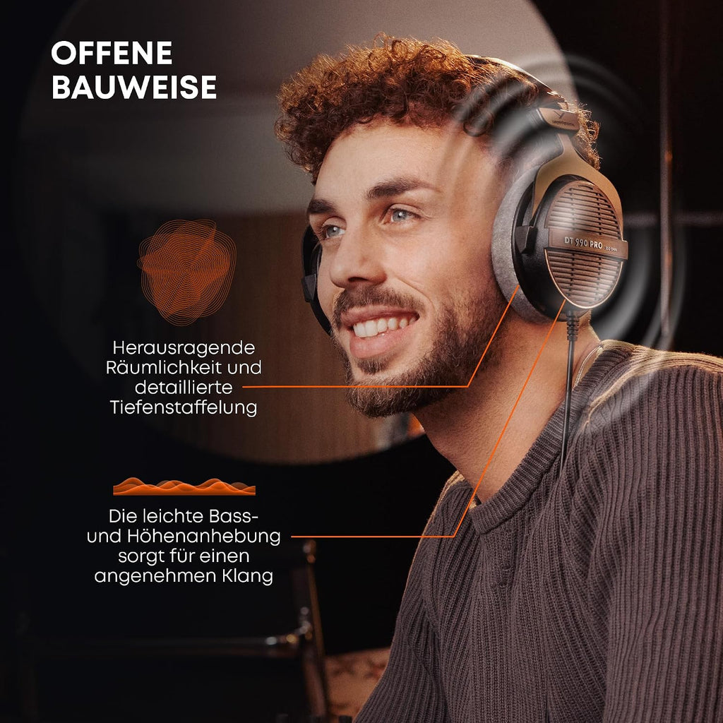 beyerdynamic DT 990 PRO Single Sided Wired On-Ear Studio Headphones for Mixing, Mastering and Editing, 80 Ohm. Handmade in Germany