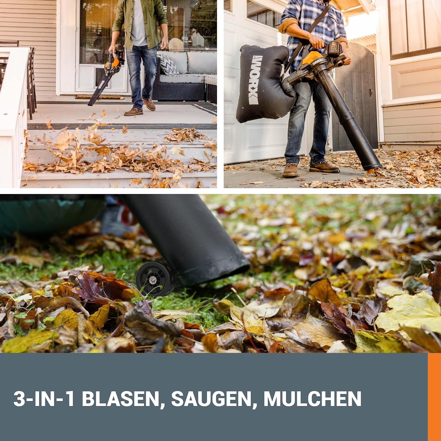 WORX WG583E.9 Akku-Laubbläser/Laubsauger 40V(2x20V), 575 m³/h Blasleistung