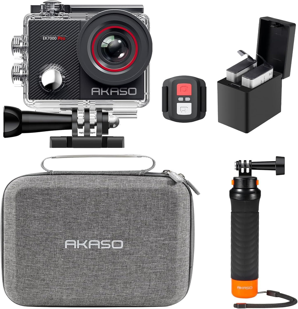 Akaso EK7000 Pro Action Cam 4K30FPS 20MP with Floating Handle Bag | WiFi 40M Underwater Camera Waterproof Ultra HD Touchscreen Adjustable Wide Angle Ice Action Cam with 2.4G Remote Control
