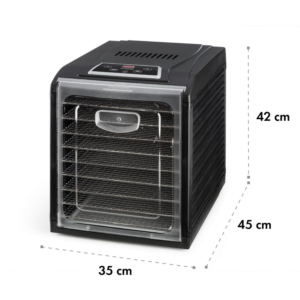 Klarstein Dörrautomat, Dörrgerät, Food Dehydrator, Dörrautomat aus Metall, Dehydrator Food Dryer, 9 Ablagen, 700 Watt, Touch-Display, Timer, Edelstahlheizelement, HotAir Circulation System, Schwarzo