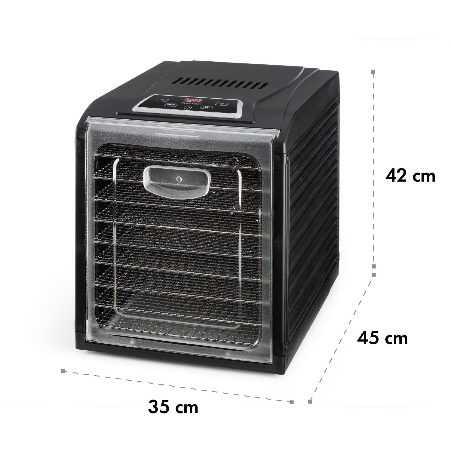 Klarstein Dörrautomat, Dörrgerät, Food Dehydrator, Dörrautomat aus Metall, Dehydrator Food Dryer, 9 Ablagen, 700 Watt, Touch-Display, Timer, Edelstahlheizelement, HotAir Circulation System, Schwarzo