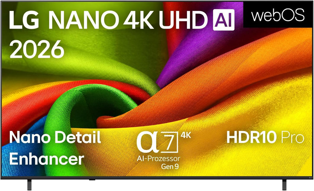 LG 43NU8E0B3LA Nano 4K UHD TV, 43 Zoll, α7 Gen9 4K AI Prozessor, webOS 26, 60Hz, VRR bis zu 60Hz, Modelljahr 2026, Energieklasse F