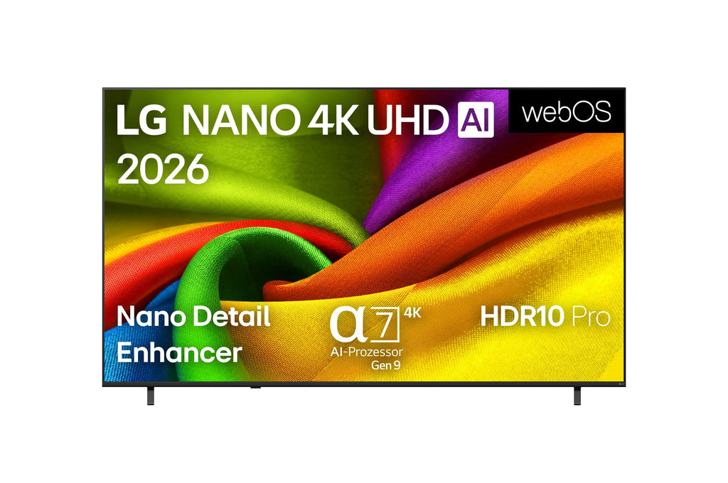 LG 43NU8E0B3LA Nano 4K UHD TV, 43 Zoll, α7 Gen9 4K AI Prozessor, webOS 26, 60Hz, VRR bis zu 60Hz, Modelljahr 2026, Energieklasse F
