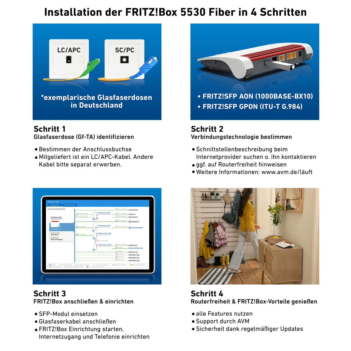 FRITZ!Box 5530 Fiber – Glasfaser-Router mit Wi-Fi 6 & 2.5-Gigabit-LANo