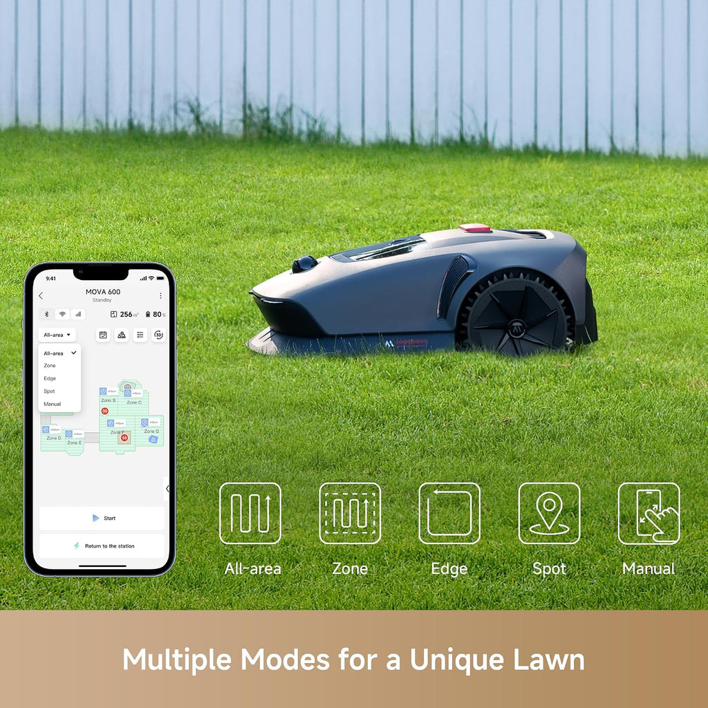 MOVA 600, Rasenmäher Roboter 360° 3D LiDAR Mähroboter ohne Begrenzungskabel & Genaue Kartierung 600 m², Smarte Hindernisvermeidung, App-Steuerung, U-förmiges Schneiden, Sicherheitswarnungen