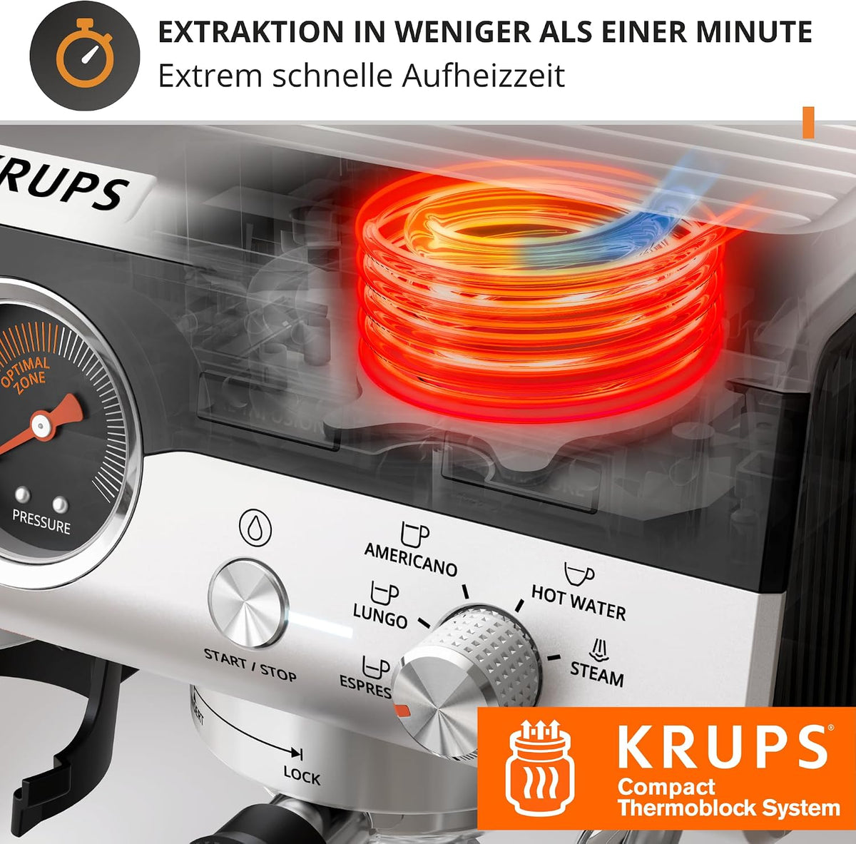Krups Precision manuelle Siebträgermaschine mit Mahlwerk, Barista Kaffeemaschine mit intuitiver Bedienfläche, Pre-Infusion-Einstellungen, Espressomaschine mit Dampfdüse, schnelles Aufheizen, XP801T10