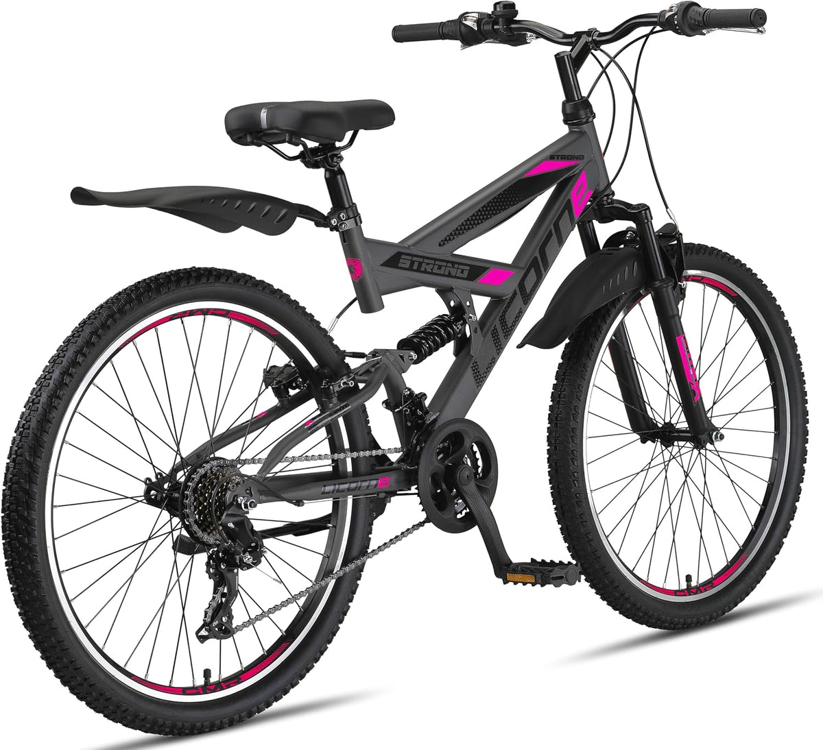 Licorne Bike Premium Strong V Mountainbike in 24 und 26 Zoll - Fahrrad für Jungen, Mädchen, Damen und Herren - 21 Gang-Schaltung - Vollfederung